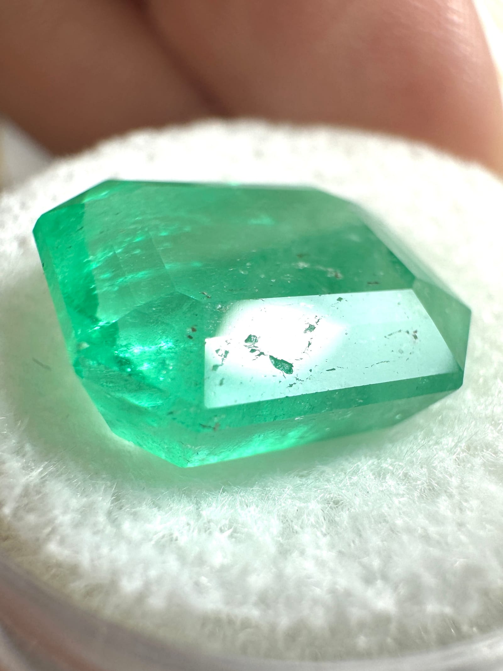 9.66 carat 14x12mm Colombian emerald-cut emerald with vivid green color