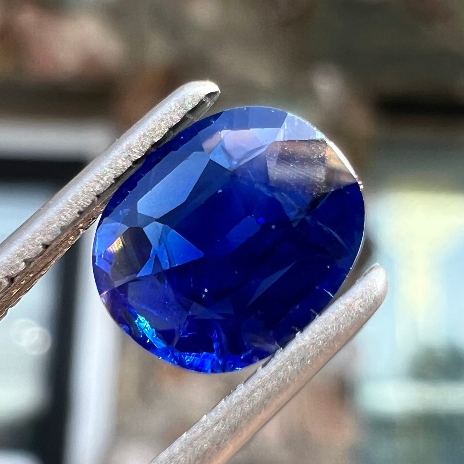 0.89 carat cornflower blue oval cut sapphire showing even saturation